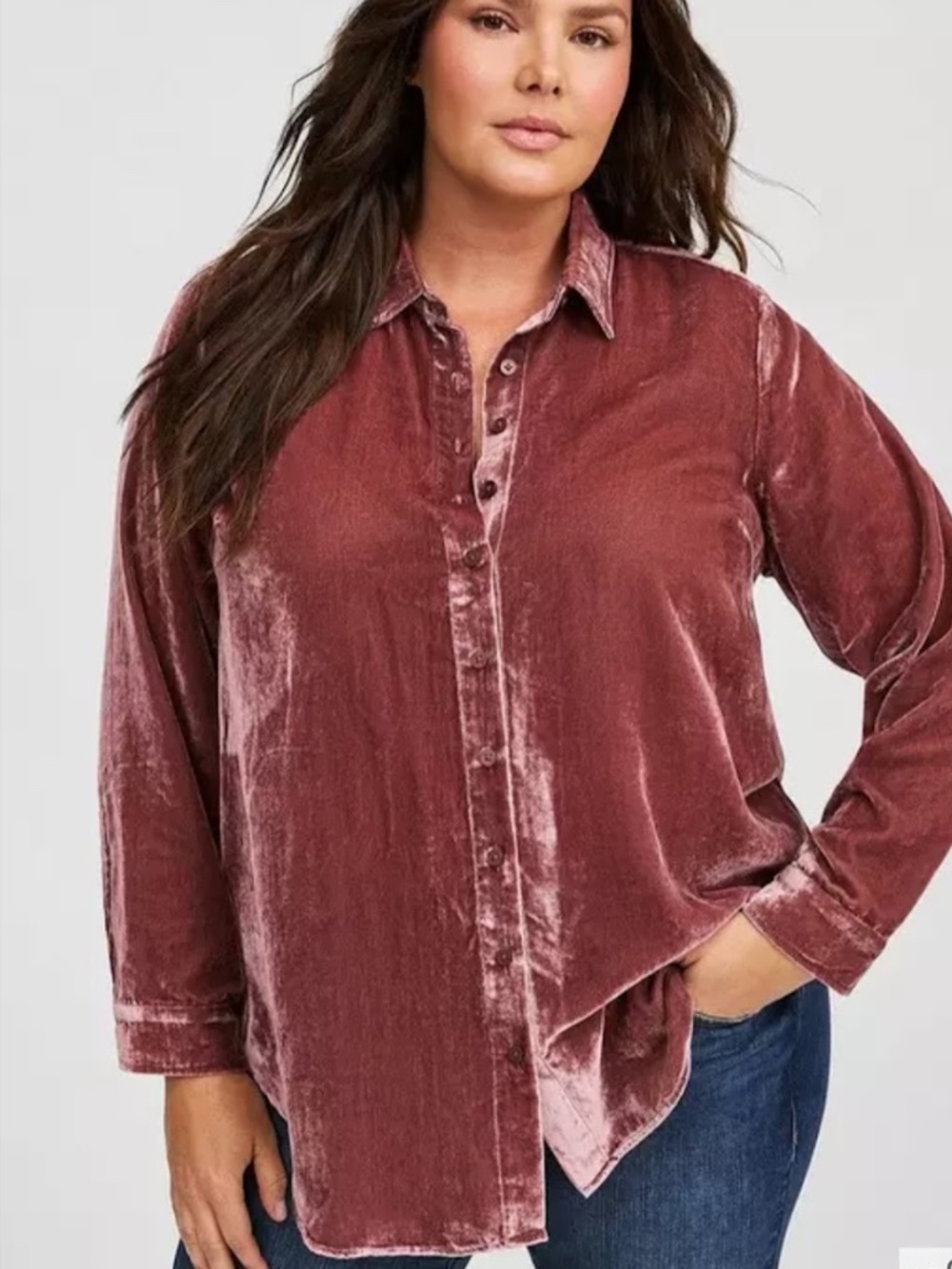 Torrid Lizzie Velvet Tunic Button Down Shirt Wild Ginger Mauve Size 4X